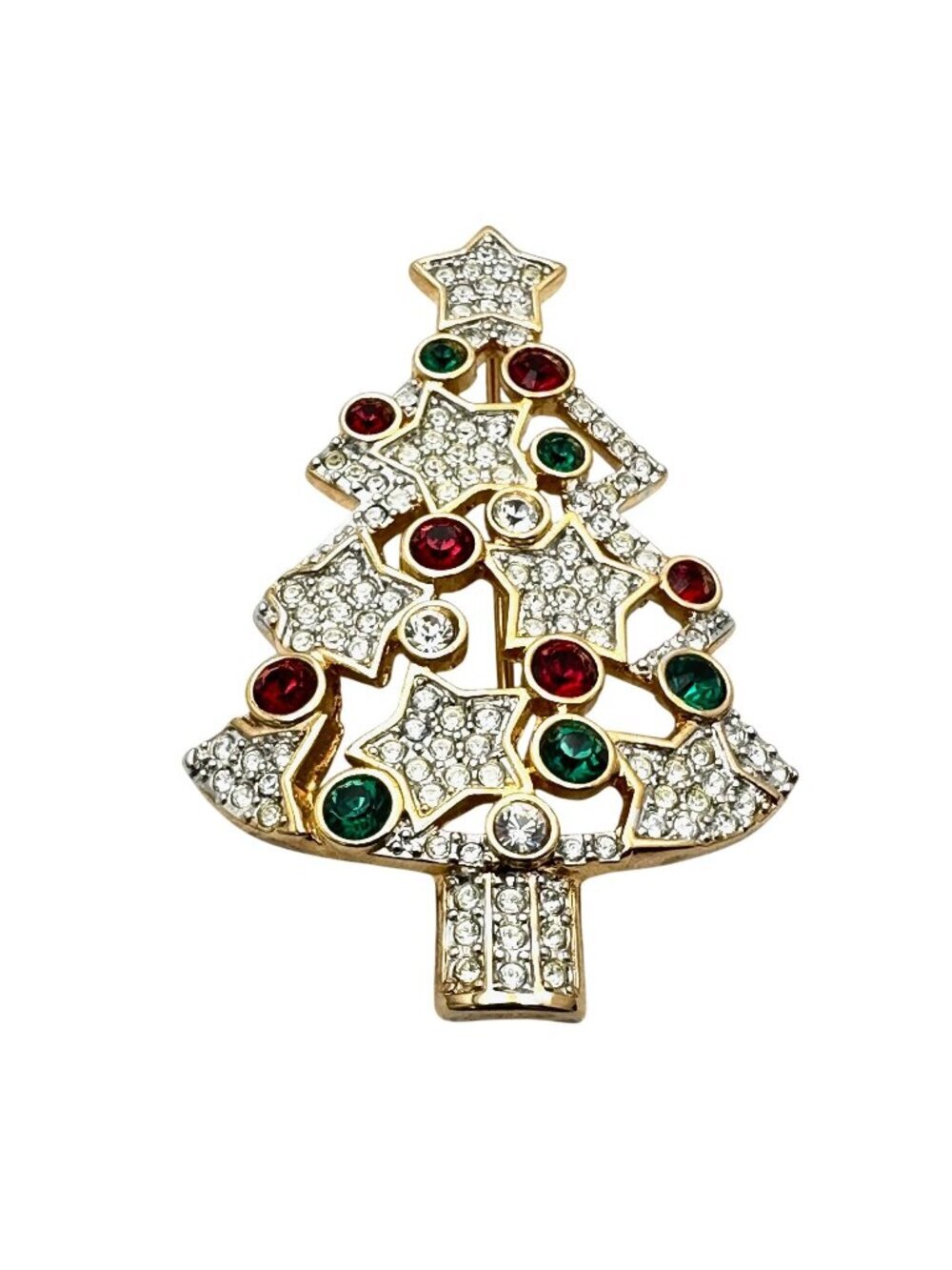 Swarvoski Swan Hallmark 2002 Christmas Tree Brooch Pin Crystal Gold Plated